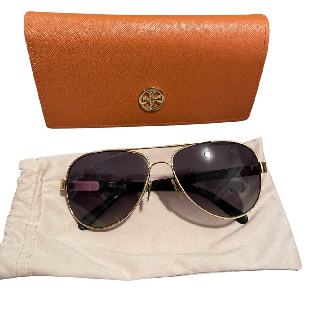 Tory Burch Gold Aviator Sunglasses with Case - Picture 6 of 7